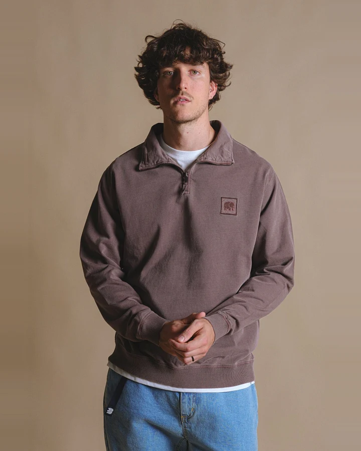 Trendsplant Herren vegan Pullover Quarter Zip Sauce Pigment Kastanienbraun