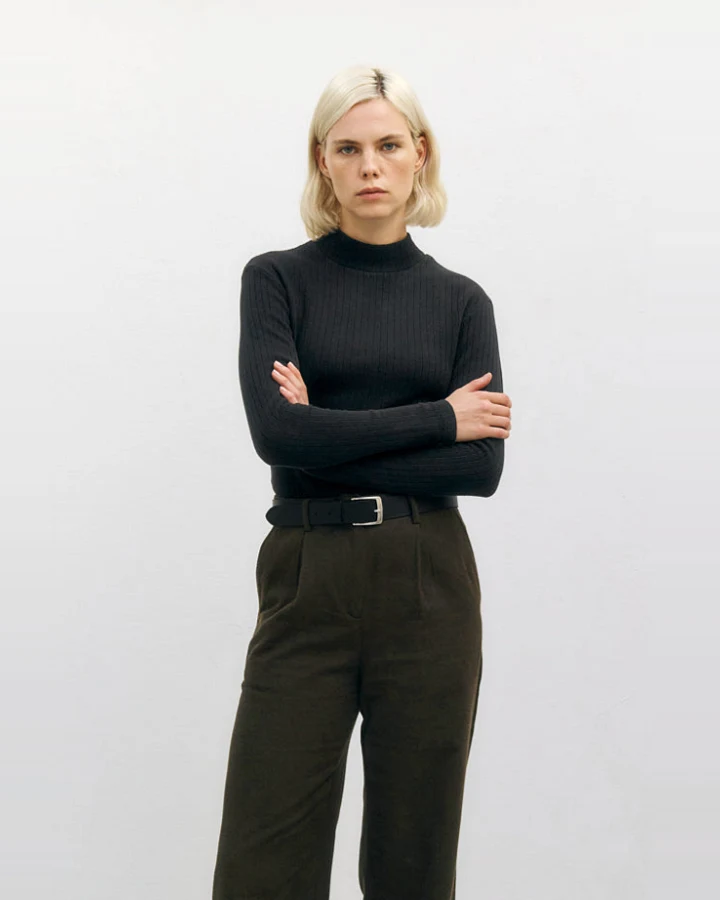 Rotholz Damen vegan Longsleeve Heavy Ribbed Schwarz