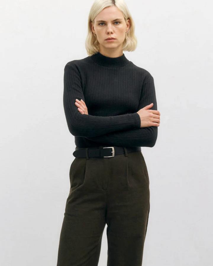 Rotholz Damen vegan Longsleeve Heavy Ribbed Schwarz