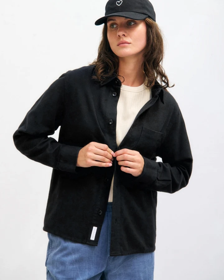 Rotholz Damen vegan Hemd Flanell Schwarz