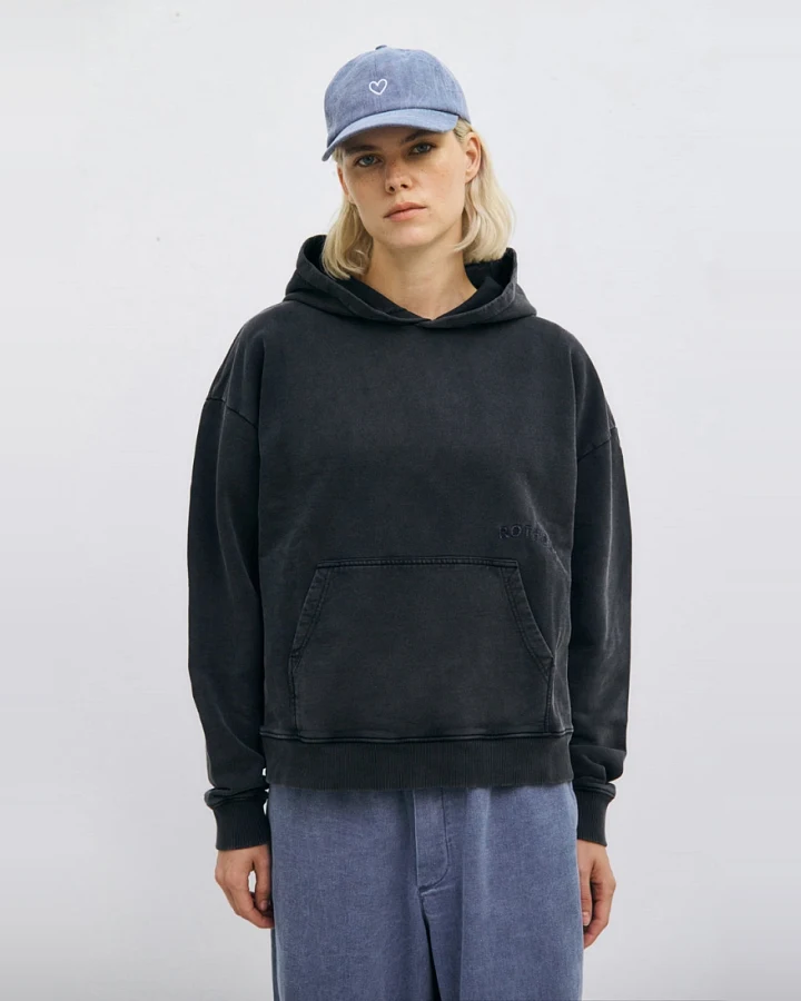Rotholz Damen vegan Hoodie Logo Washed Schwarz