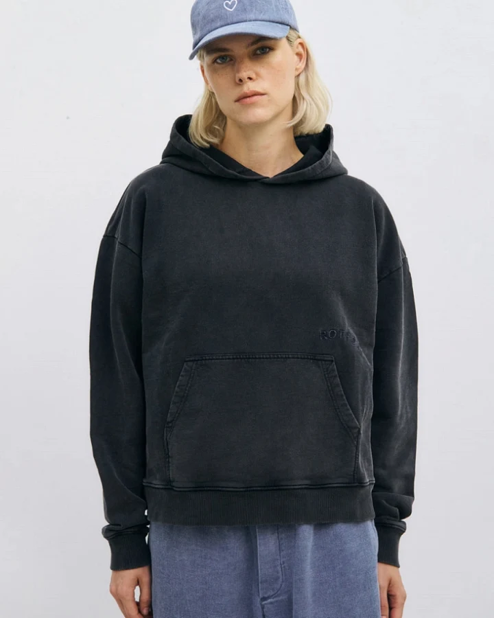 Rotholz Damen vegan Hoodie Logo Washed Schwarz