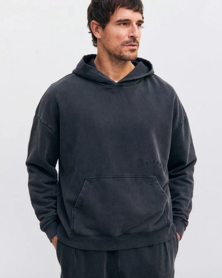 Rotholz Herren vegan Hoodie Logo Washed Black
