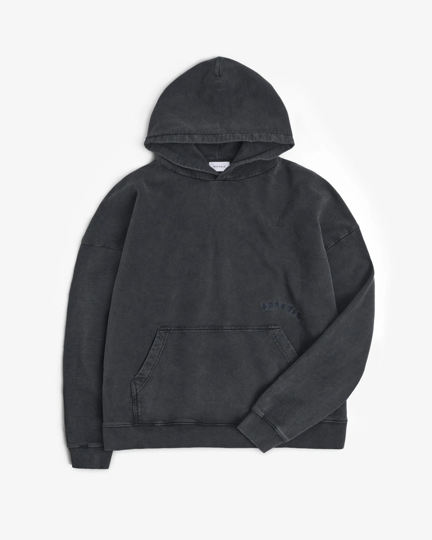 Rotholz Herren vegan Hoodie Logo Washed Black – Ansicht 2