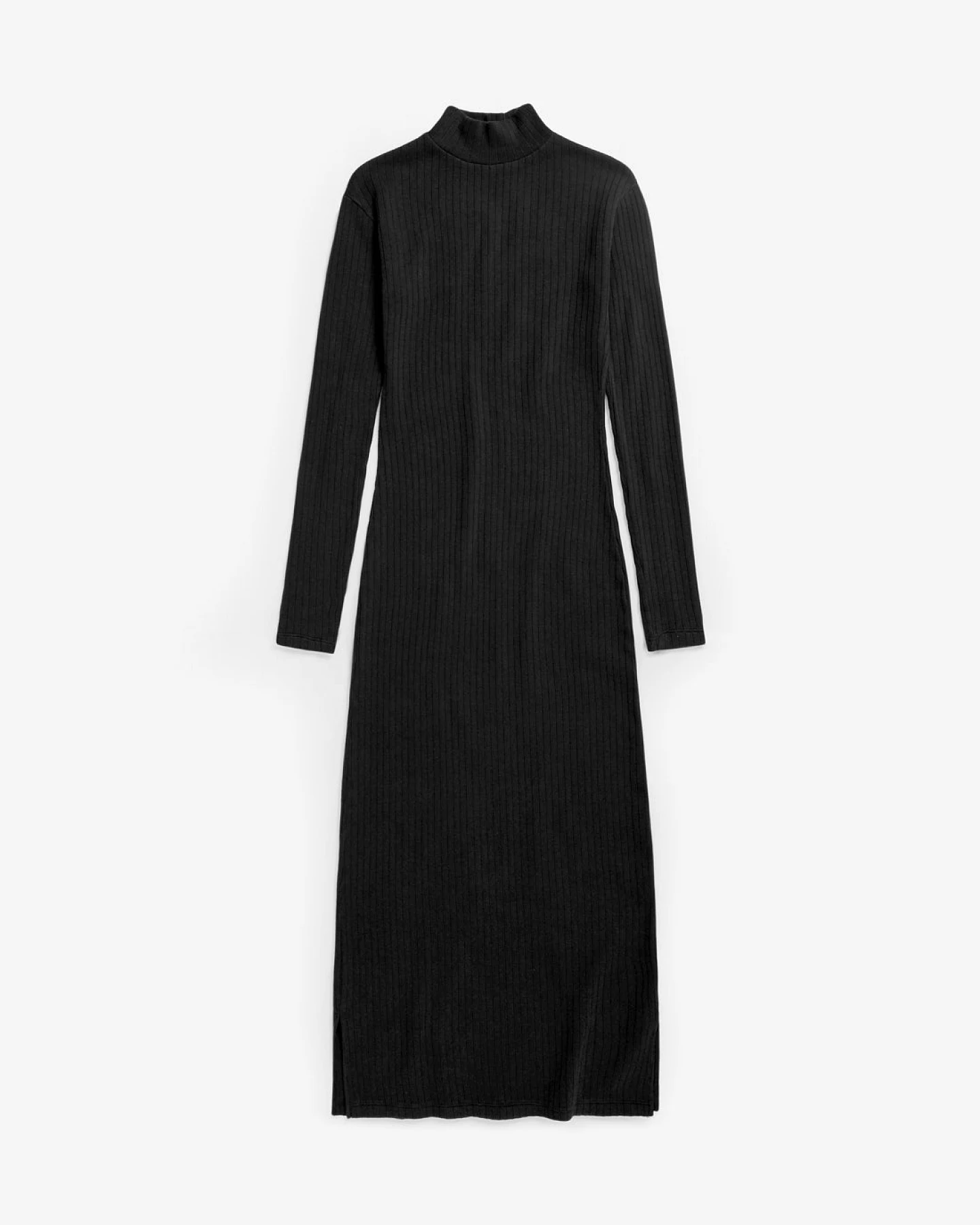 Rotholz Damen vegan Kleid Mockneck Gerippt Schwarz – Ansicht 2