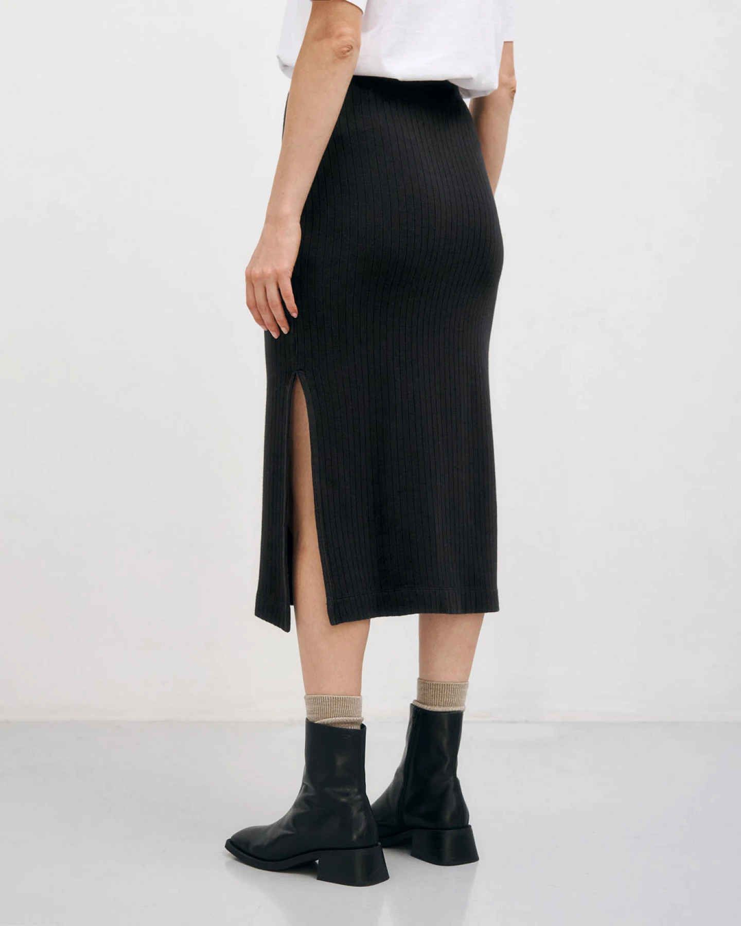 Rotholz Damen vegan Midirock Gerippt Schwarz – Ansicht 2
