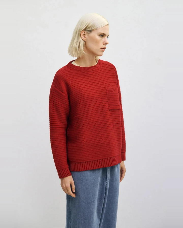 Rotholz Damen vegan Strickpullover Gerippt Hellrot