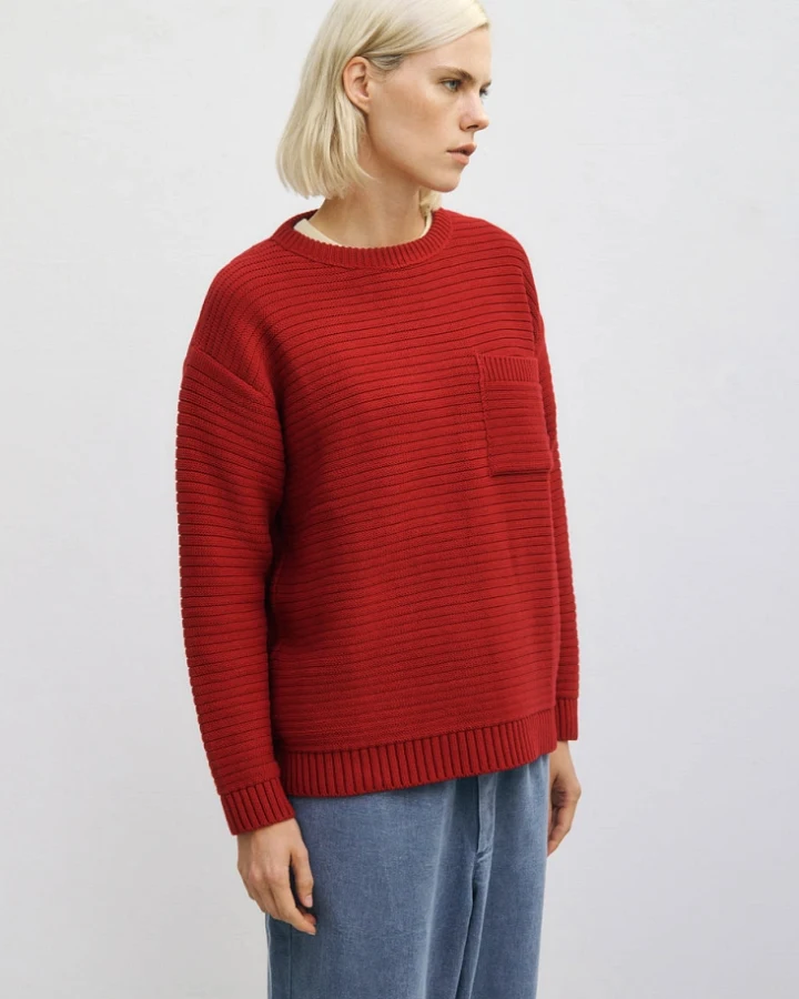 Rotholz Damen vegan Strickpullover Gerippt Hellrot