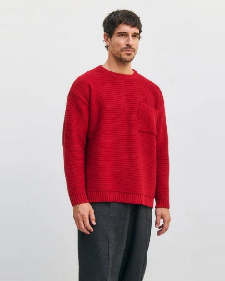Rotholz Herren vegan Strickpullover Gerippt Hellrot