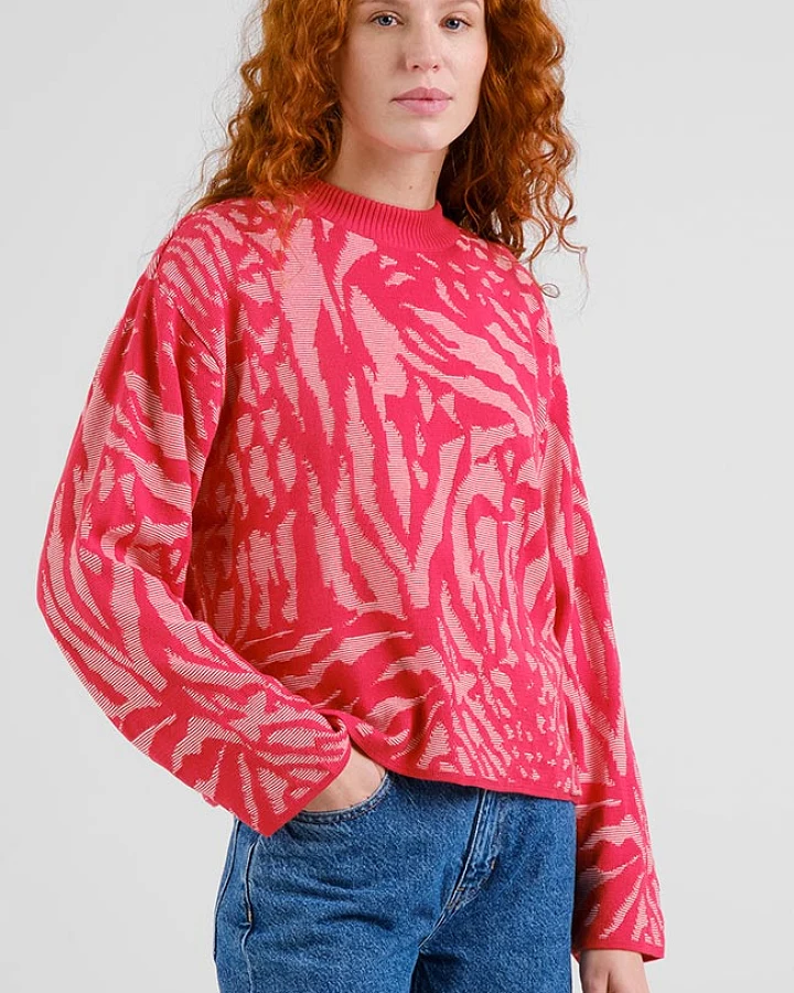DEDICATED Damen vegan Pullover Limhamn Animal Print Rosa