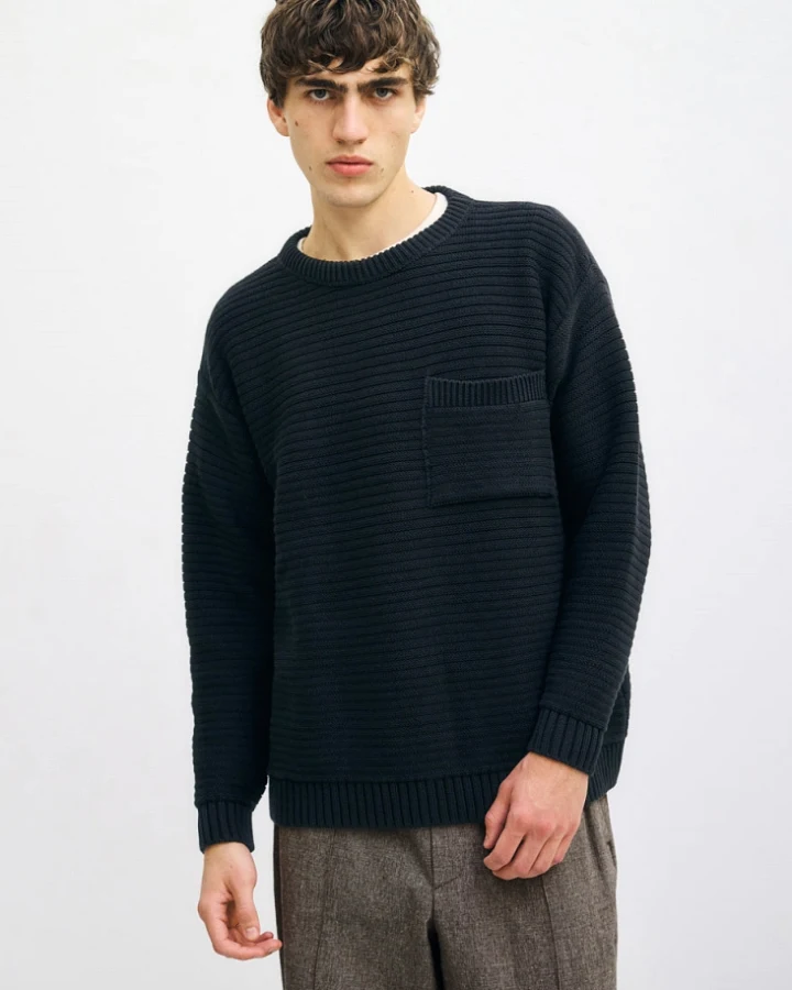 Rotholz Herren vegan Strickpullover Gerippt Schwarz