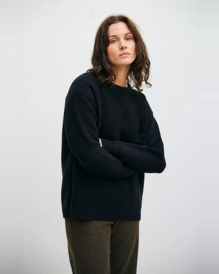 Rotholz Damen vegan Strickpullover Gerippt Schwarz