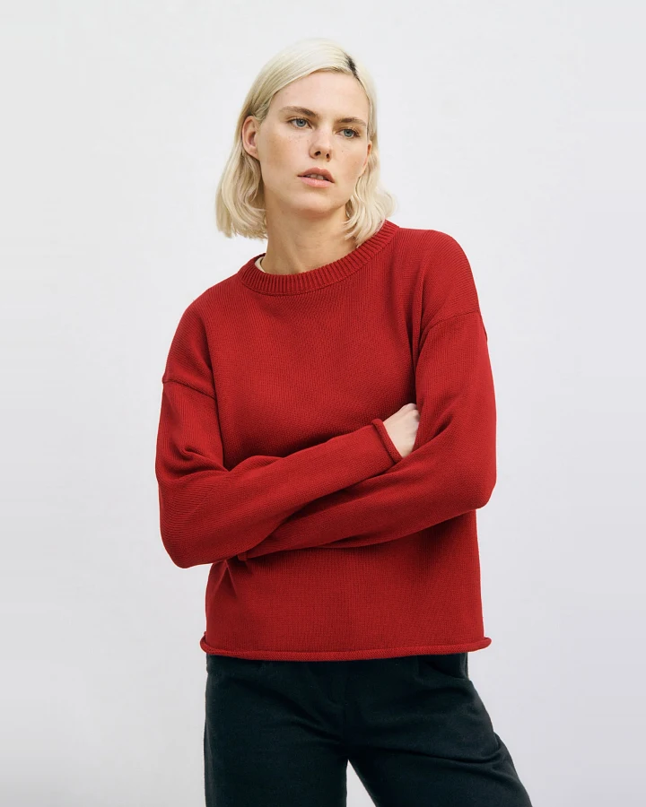 Rotholz Damen vegan Strickpullover Oversize Rot