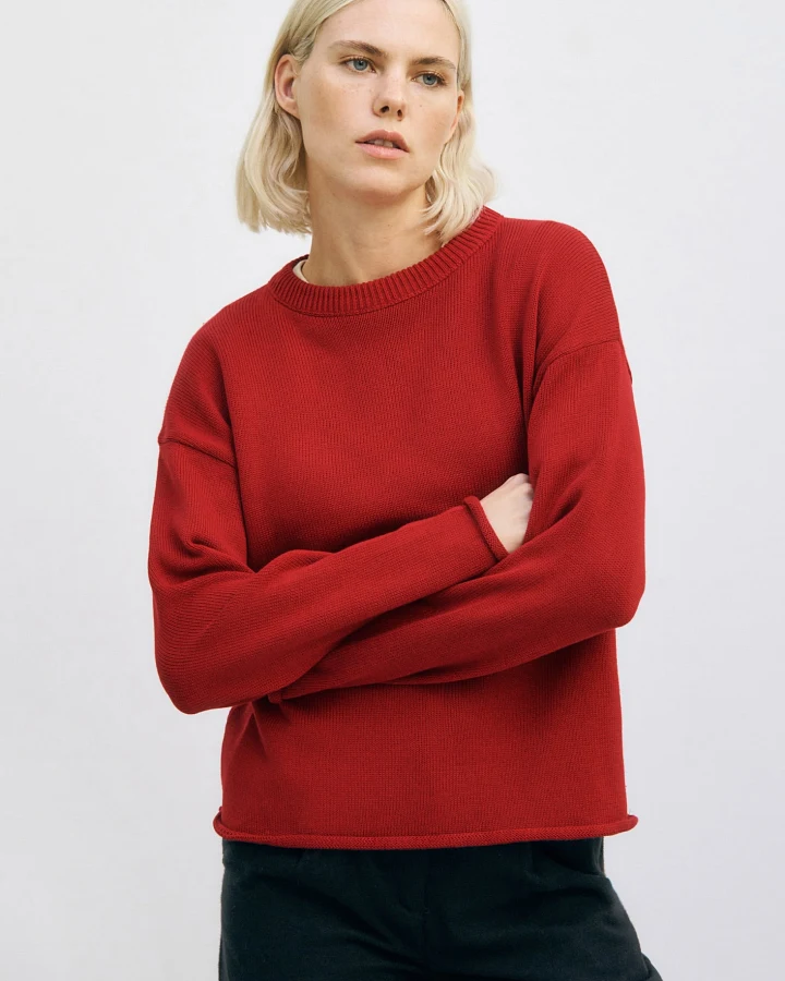 Rotholz Damen vegan Strickpullover Oversize Rot