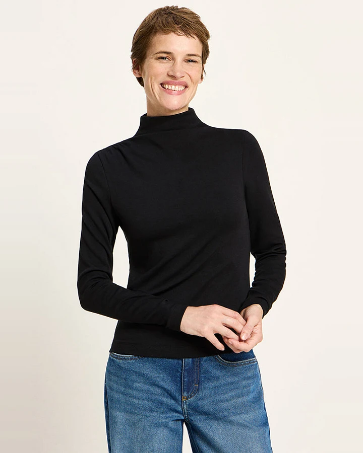 Lanius Damen vegan Pullover Rollkragenpullover Schwarz