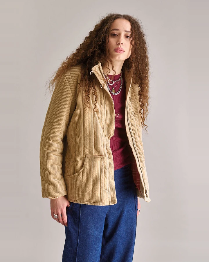 KOMODO Damen vegan Mantel Georgia Cord Croissant Beige