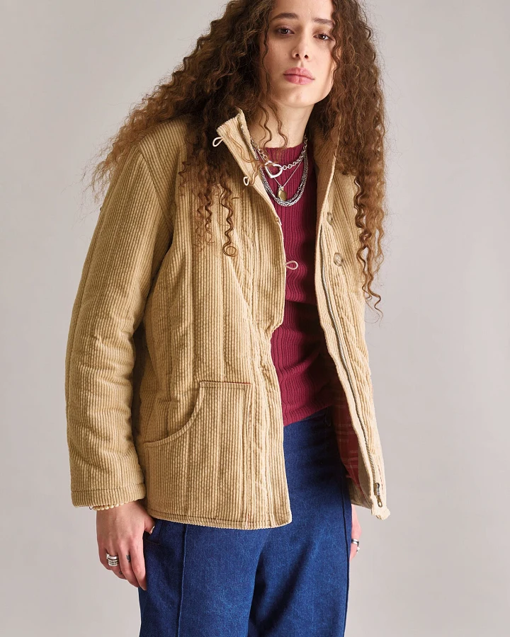 KOMODO Damen vegan Mantel Georgia Cord Croissant Beige