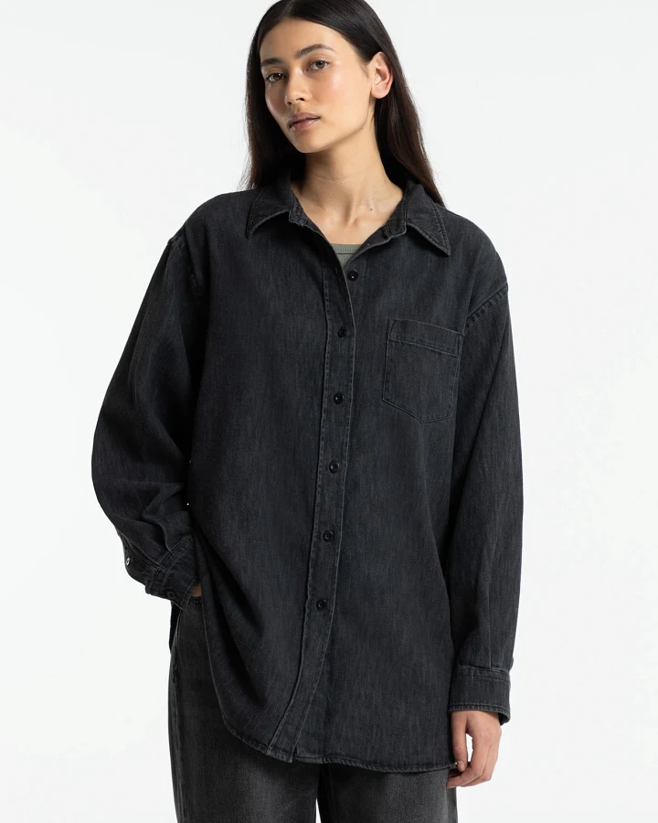 Kings of Indigo Damen vegan Hemd Anahobe Quercus Dunkelgrau