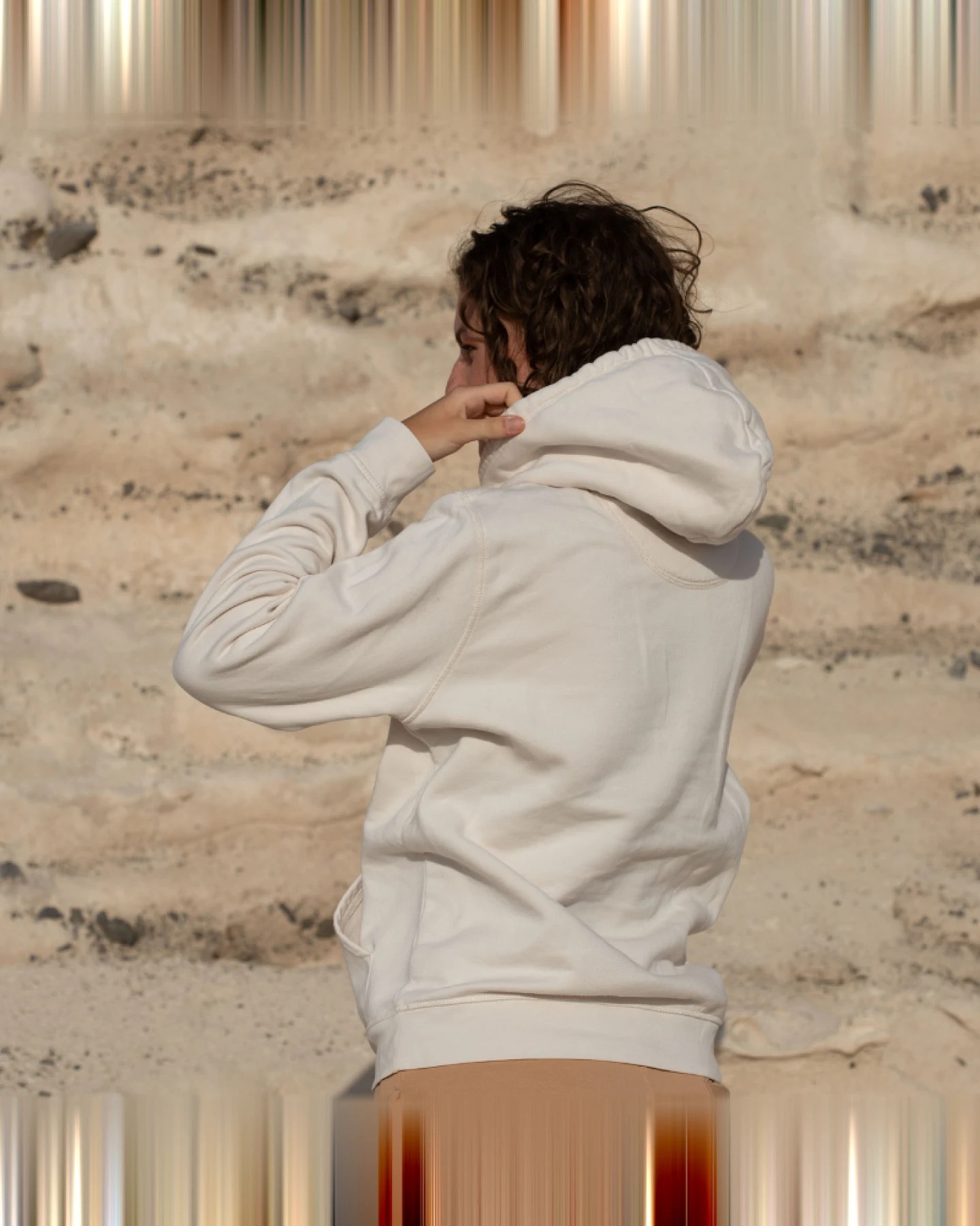 Inaska Damen vegan Hoodie Unisex Vintage Weiß Dunkelgrün – Ansicht 2
