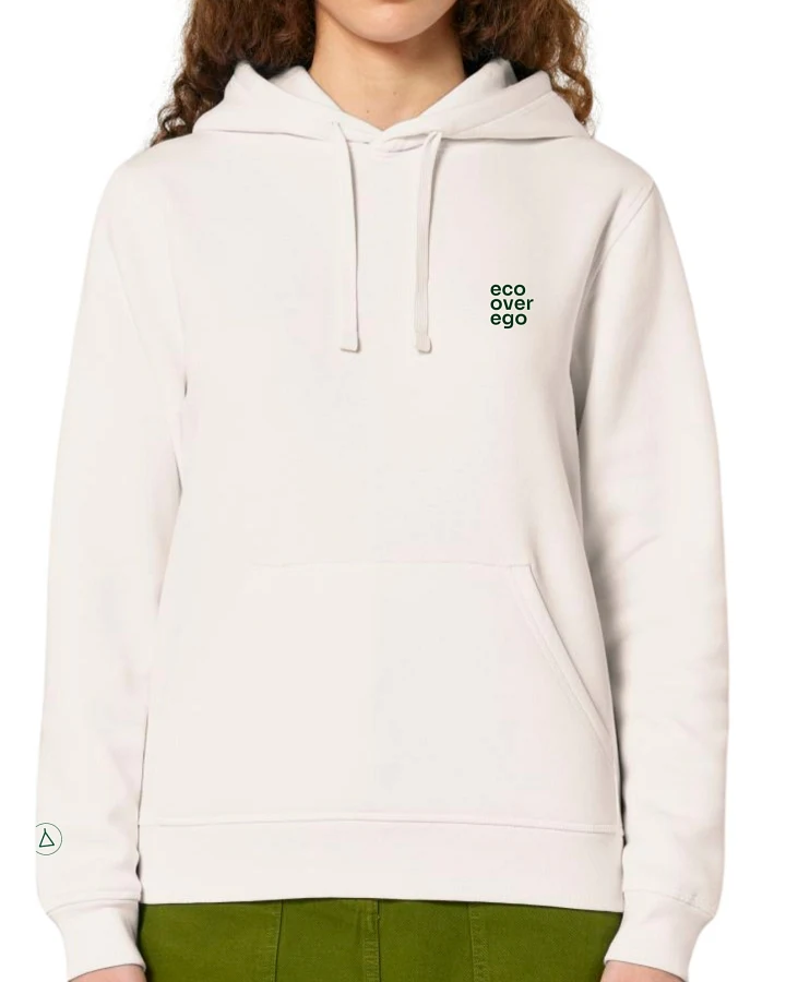 Inaska Damen vegan Hoodie Statement Unisex Eco Vintage Weiß Dunkelgrün