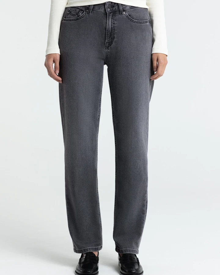 Kings of Indigo Damen vegan Jeans Inoe Mid Rise Straight Leg Grau