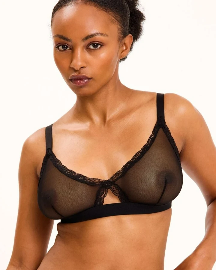 Understatement Damen vegan Bralette Mesh Lace Triangle Schwarz