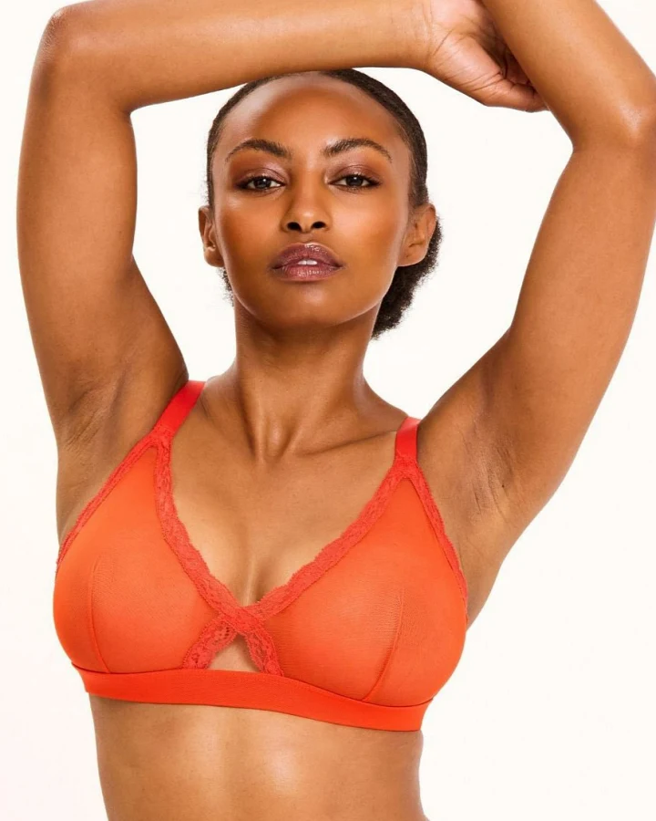 Understatement Damen vegan Bralette Mesh Lace Triangle Feuerrot