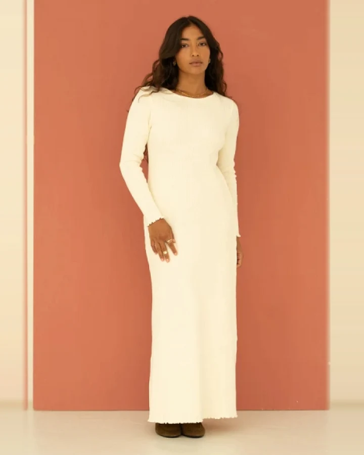 Näz Damen vegan Kleid Rippe Ella Beige