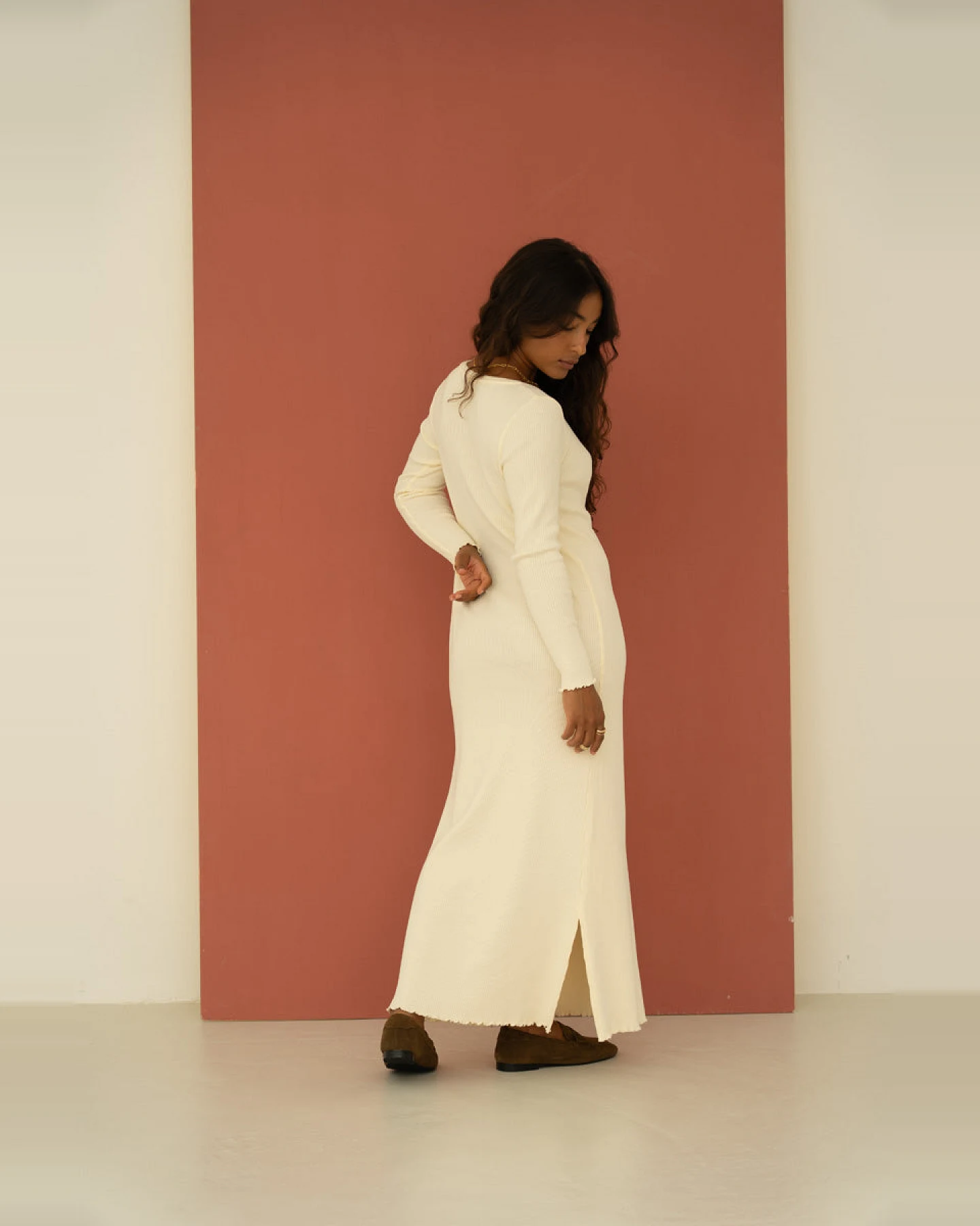 Näz Damen vegan Kleid Rippe Ella Beige – Ansicht 2