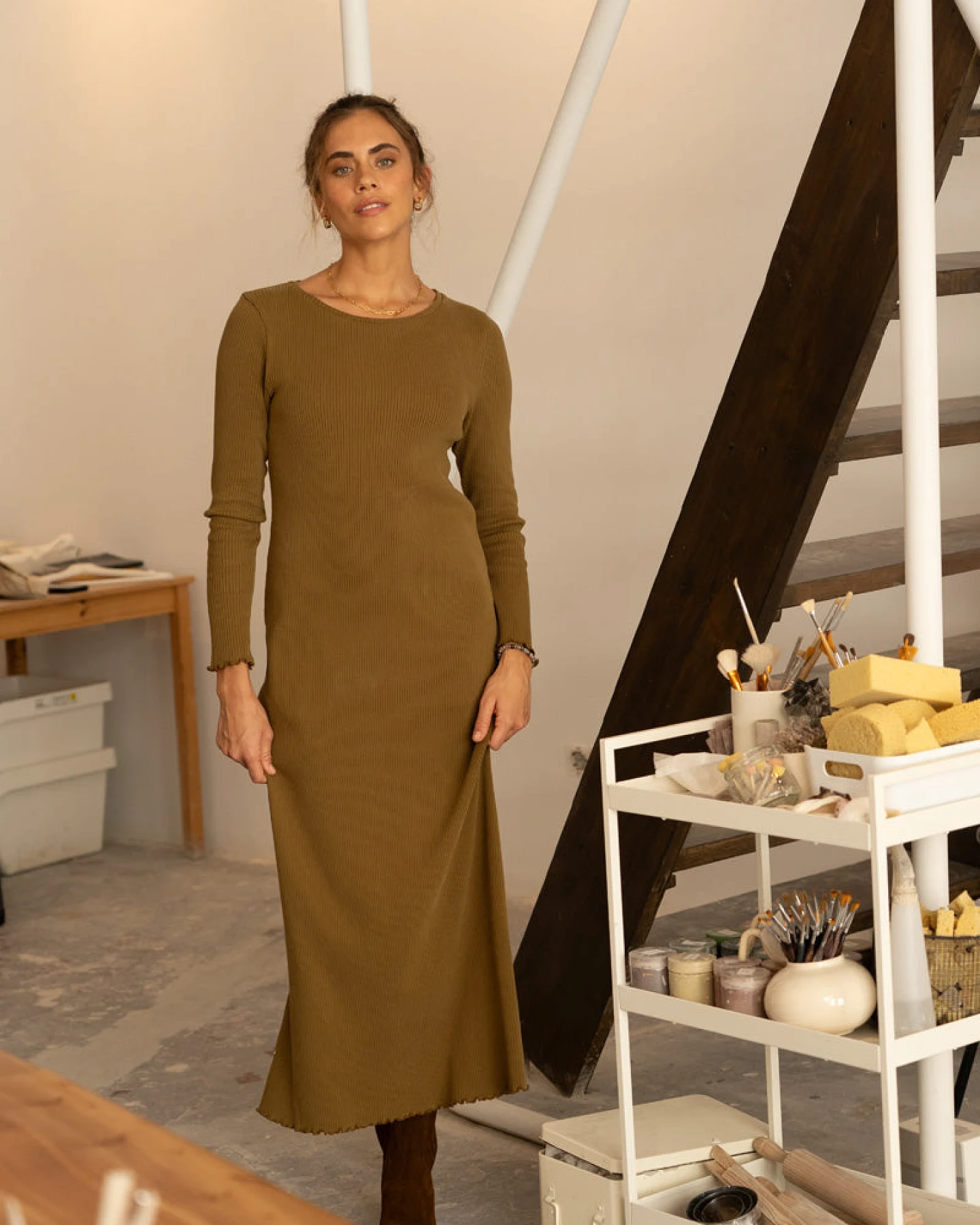 Näz Damen vegan Kleid Rib Ella Pistazie Grün – Ansicht 2