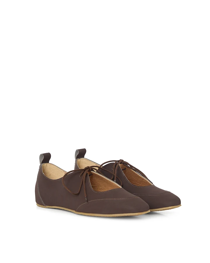 AGAZI Damen vegan Ballerina Flats Louise Dunkelschokolade Braun