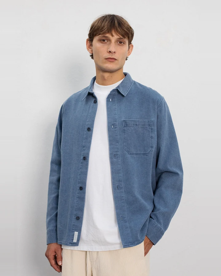 Rotholz Herren vegan Hemd Denim Blau