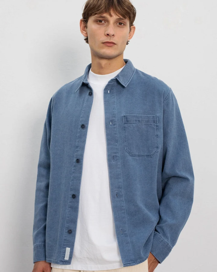 Rotholz Herren vegan Hemd Denim Blau
