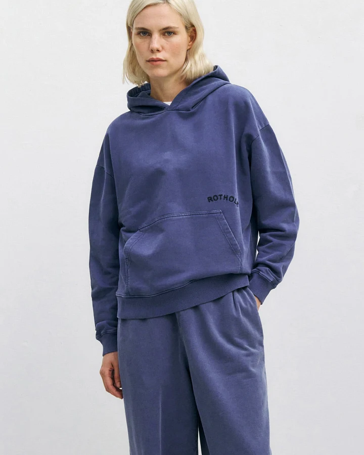 Rotholz Damen vegan Hoodie Logo Washed Blau