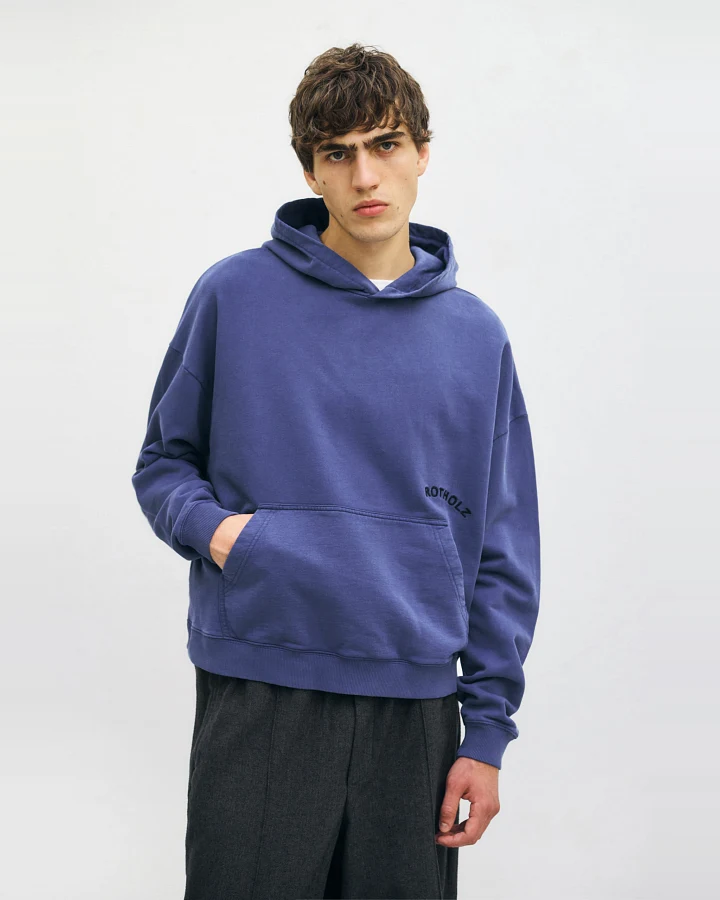 Rotholz Herren vegan Hoodie Logo Washed Blau