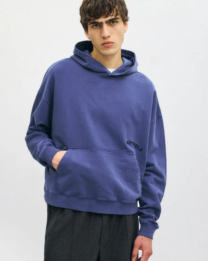 Rotholz Herren vegan Hoodie Logo Washed Blau