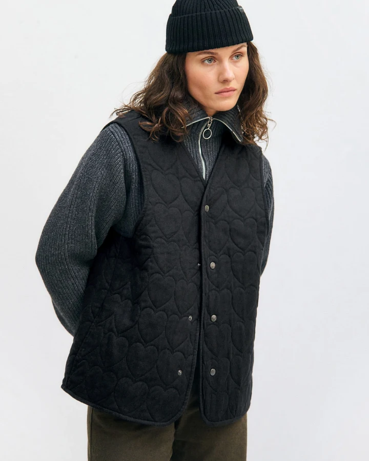 Rotholz Damen vegan Weste Flanell Gesteppt Schwarz