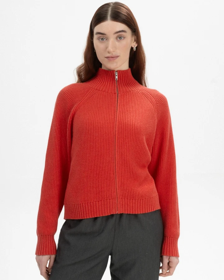 MELA Damen vegan Strickjacke Rippe Kamuka Roter Apfel Melange