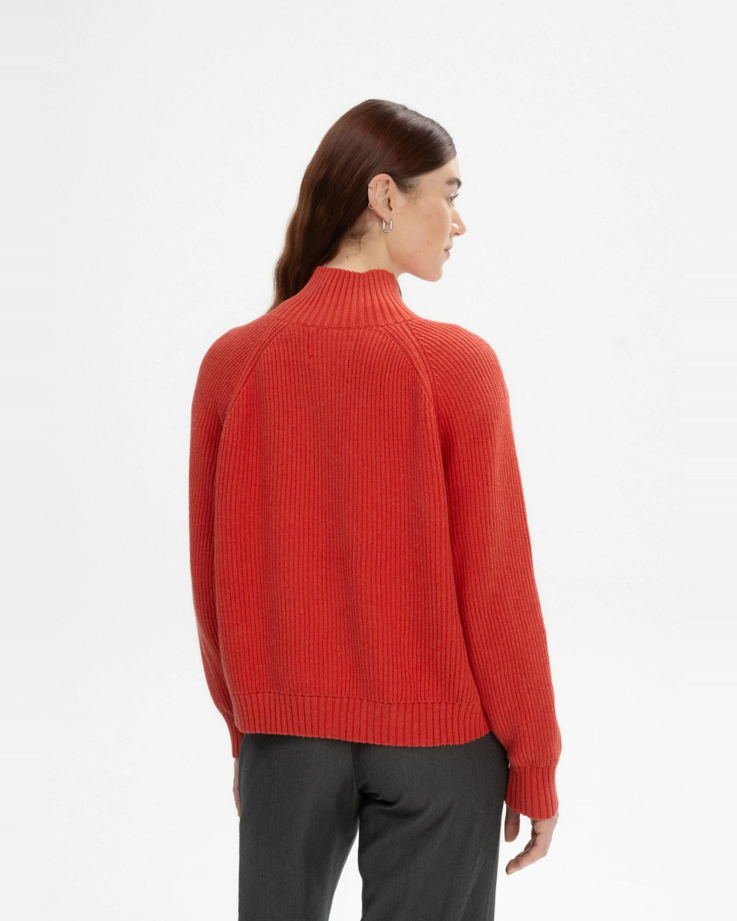 MELA Damen vegan Strickjacke Rippe Kamuka Roter Apfel Melange – Ansicht 2