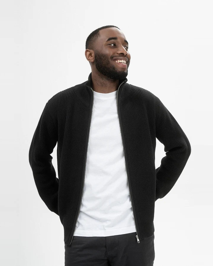 MELA Herren vegan Strickjacke Rippe Taksh Schwarz