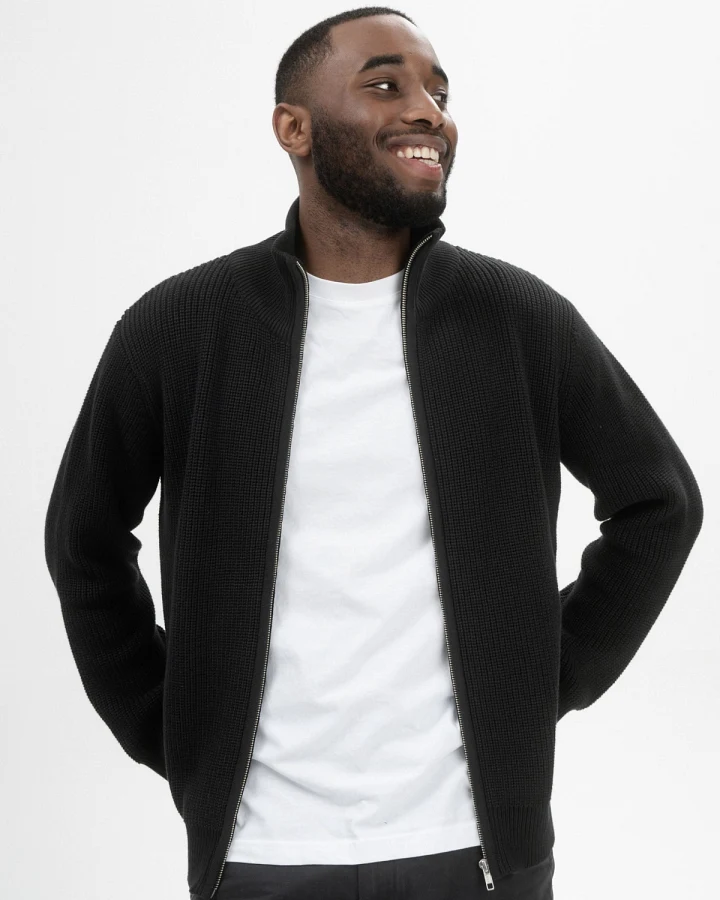 MELA Herren vegan Strickjacke Rippe Taksh Schwarz