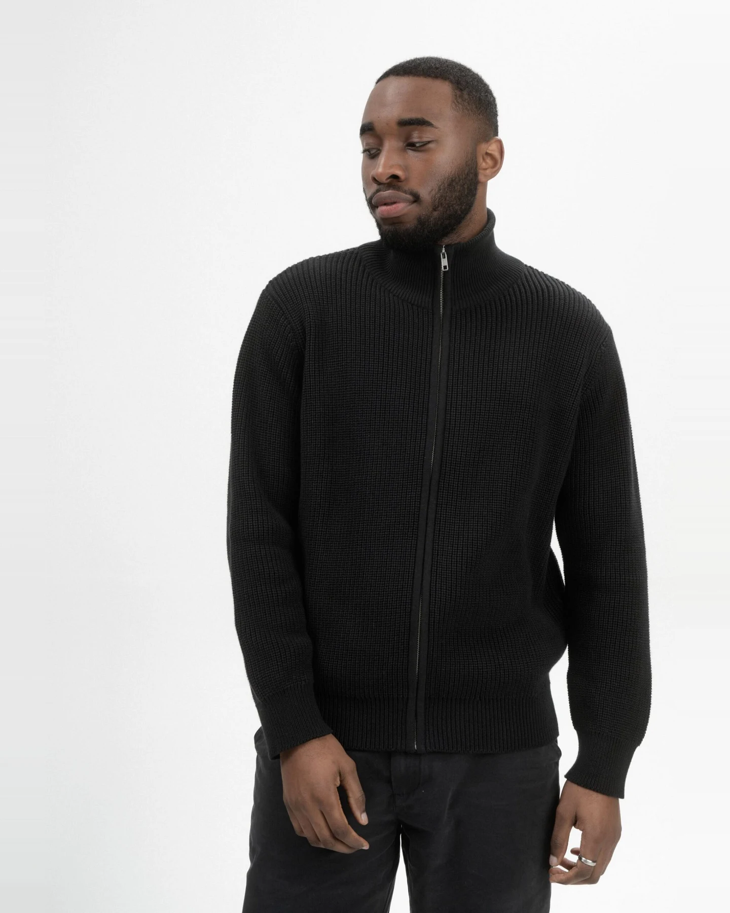 MELA Herren vegan Strickjacke Rippe Taksh Schwarz – Ansicht 2