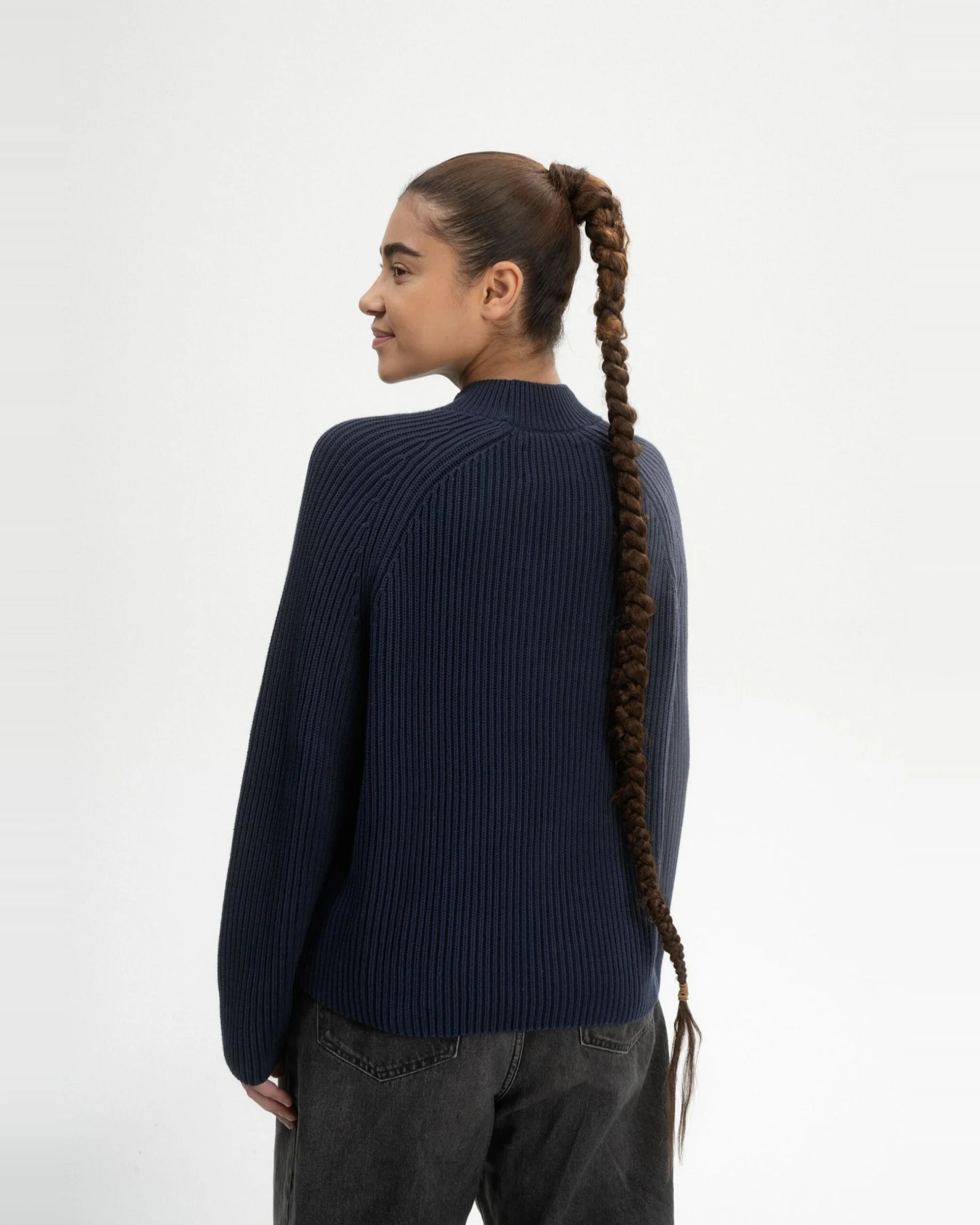 MELA Damen vegan Strickpullover Rippe Stand Up Kragen Analah Navy – Ansicht 2