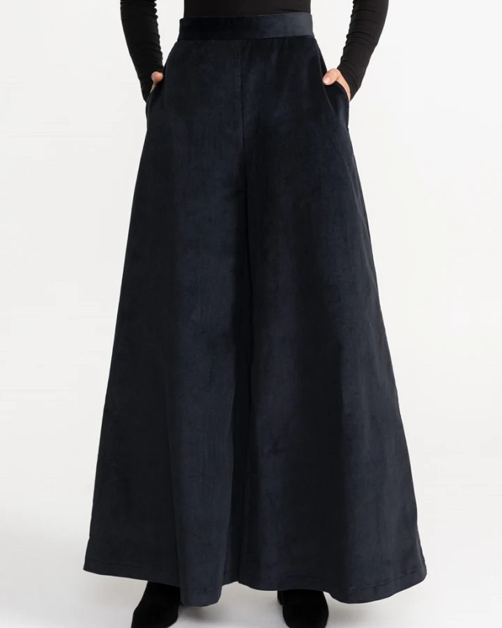 De IONESCU Damen vegan Hose Palazzo Cord Marineblau