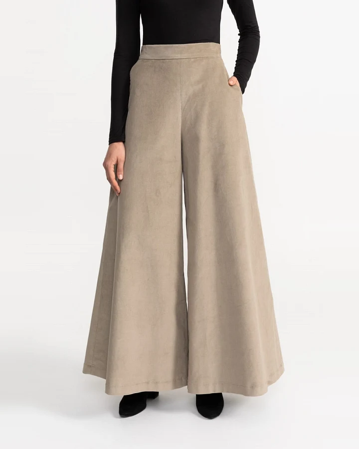 De IONESCU Damen vegan Hose Palazzo Kord Champagner