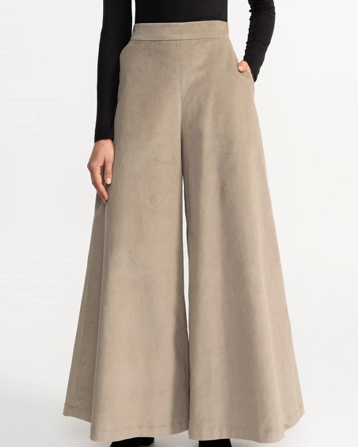 De IONESCU Damen vegan Hose Palazzo Kord Champagner