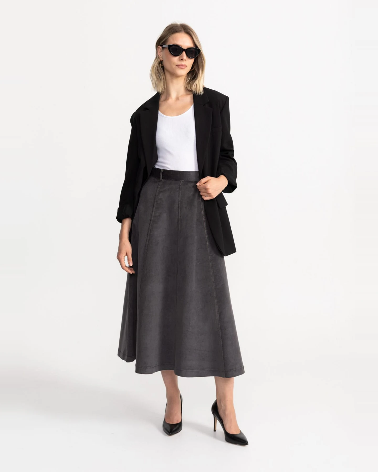 De IONESCU Damen vegan Rock Dorna Corduroy Hellgrau – Ansicht 2