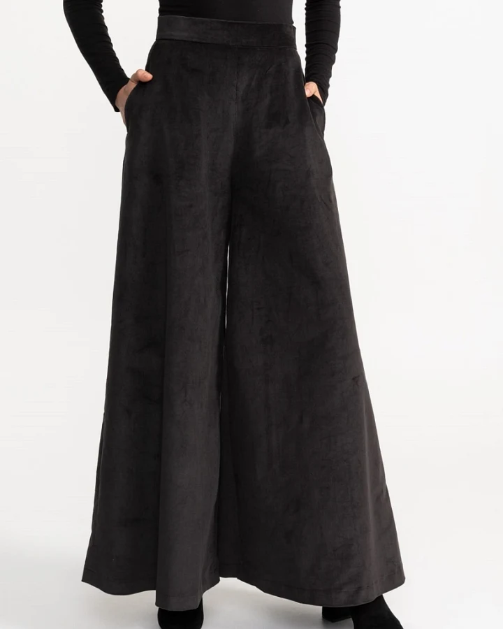 De IONESCU Damen vegan Hose Palazzo Kord Holzkohle Grau
