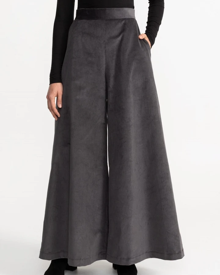 De IONESCU Damen vegan Hose Palazzo Cord Hellgrau
