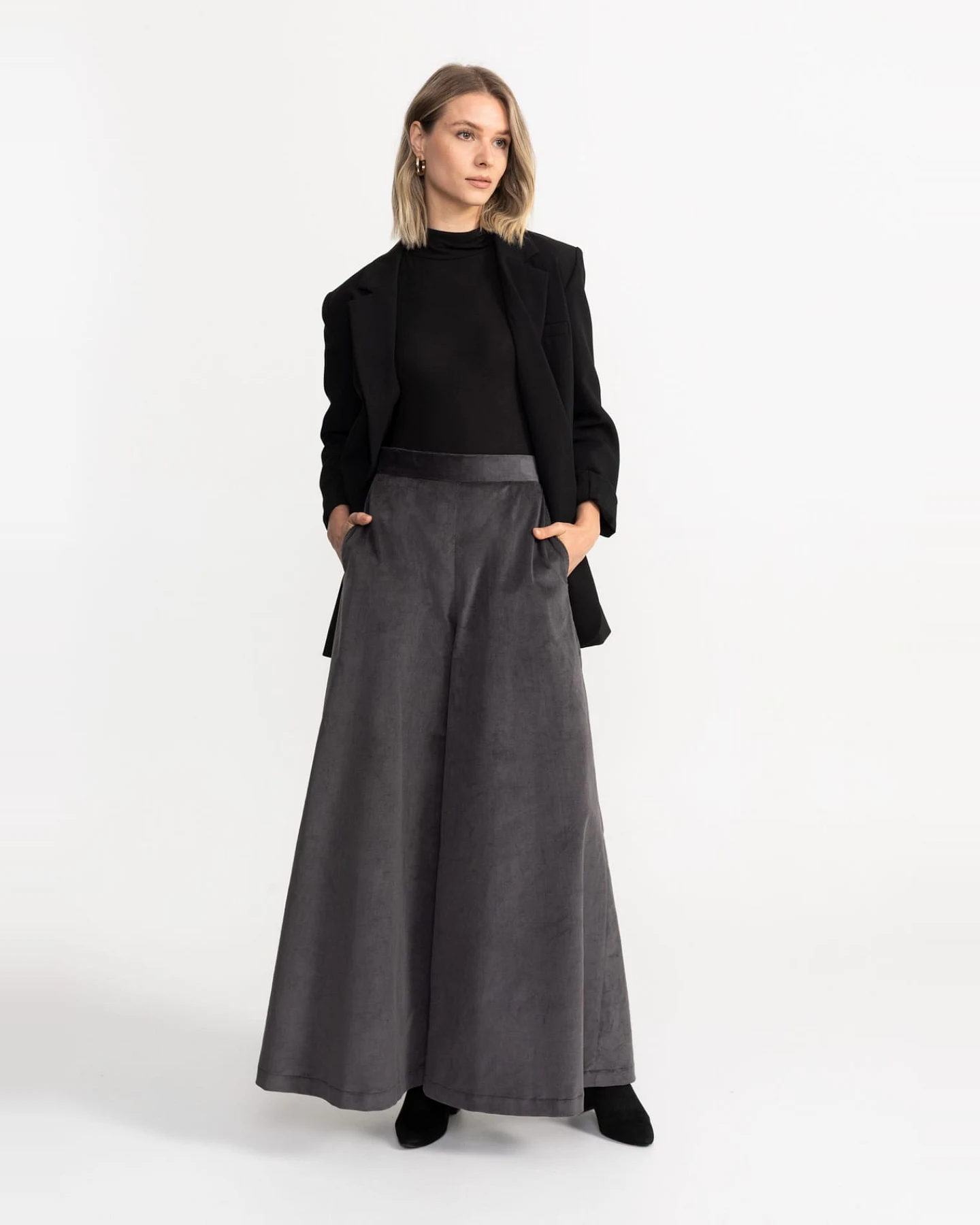 De IONESCU Damen vegan Hose Palazzo Cord Hellgrau – Ansicht 2